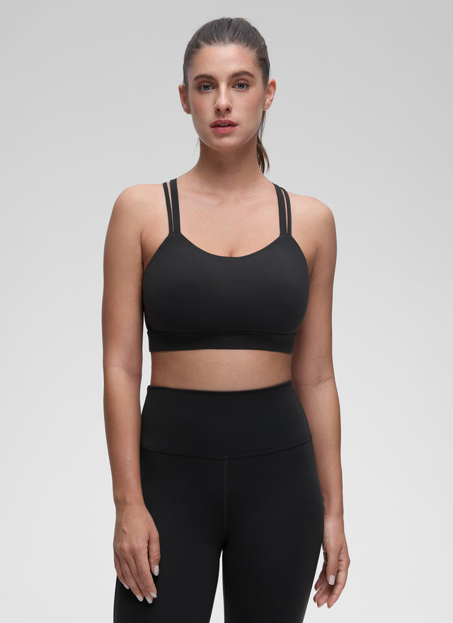 CRZ YOGA Women's Yoga Light Support Double Strap Mold Sport Bra Black