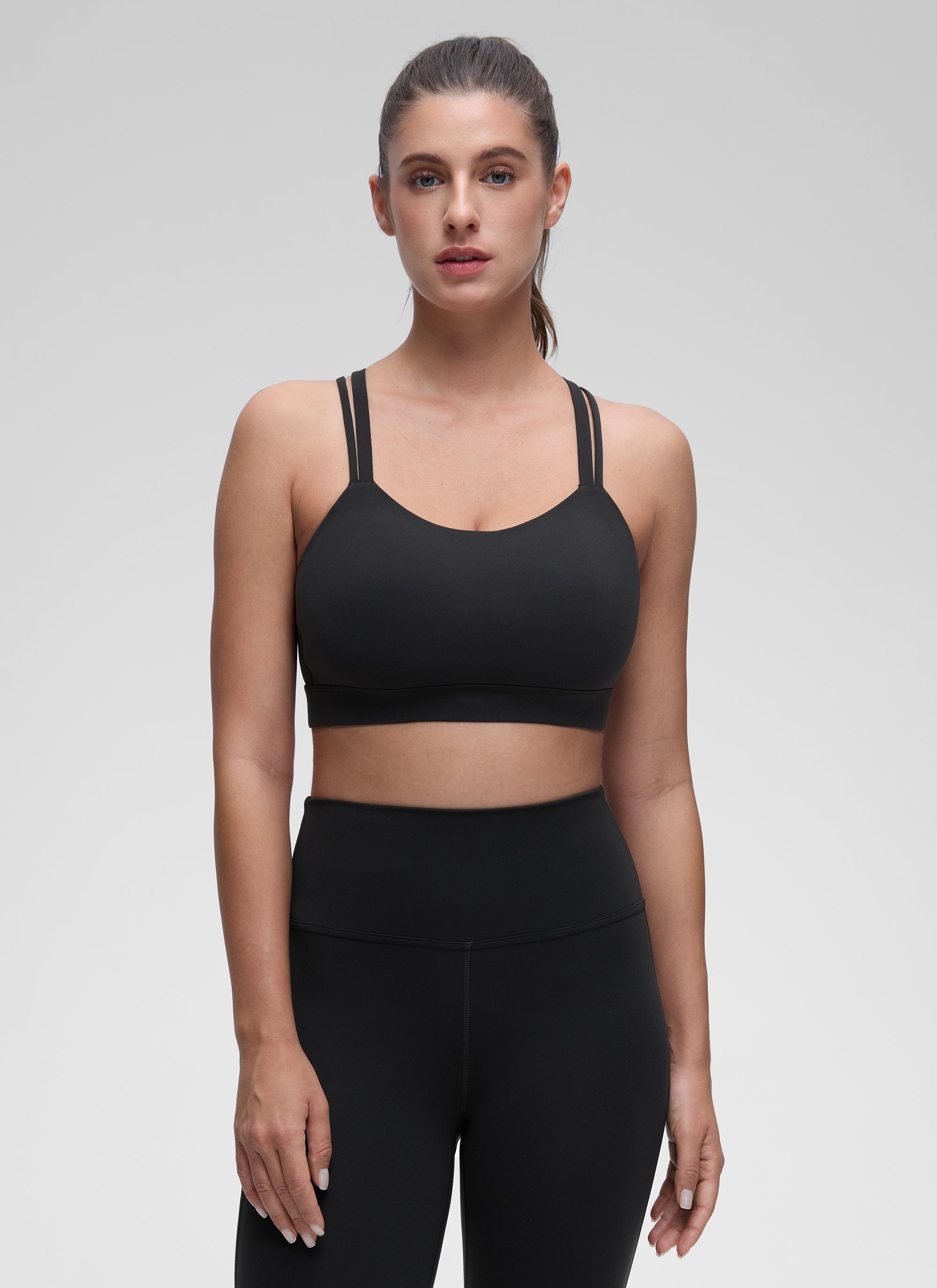 CRZ YOGA Women's Yoga Light Support Double Strap Mold Sport Bra Black