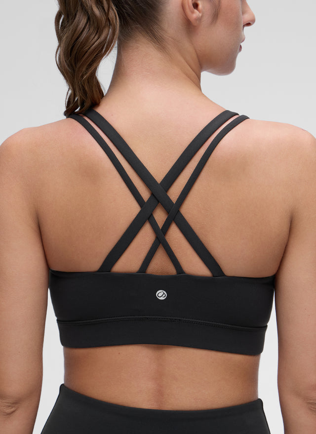 CRZ YOGA Women's Yoga Light Support Double Strap Mold Sport Bra Black