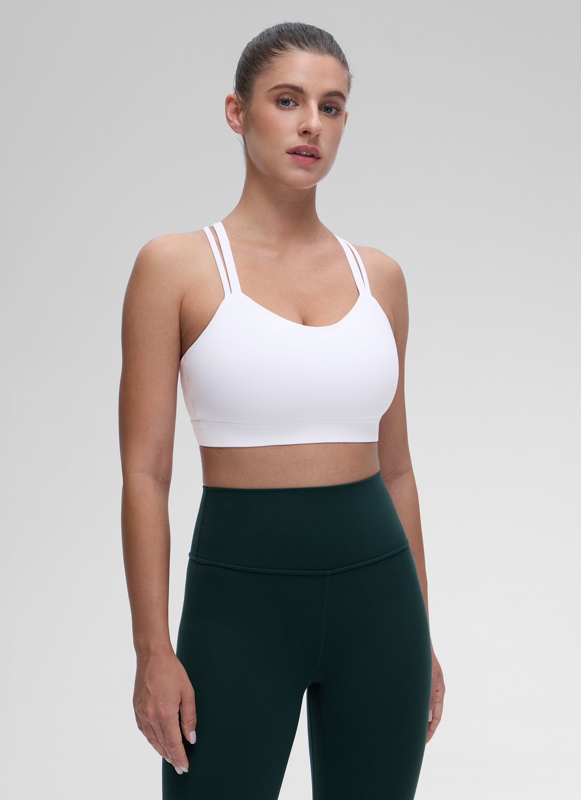 CRZ YOGA Women's Yoga Light Support Double Strap Mold Sport Bra White