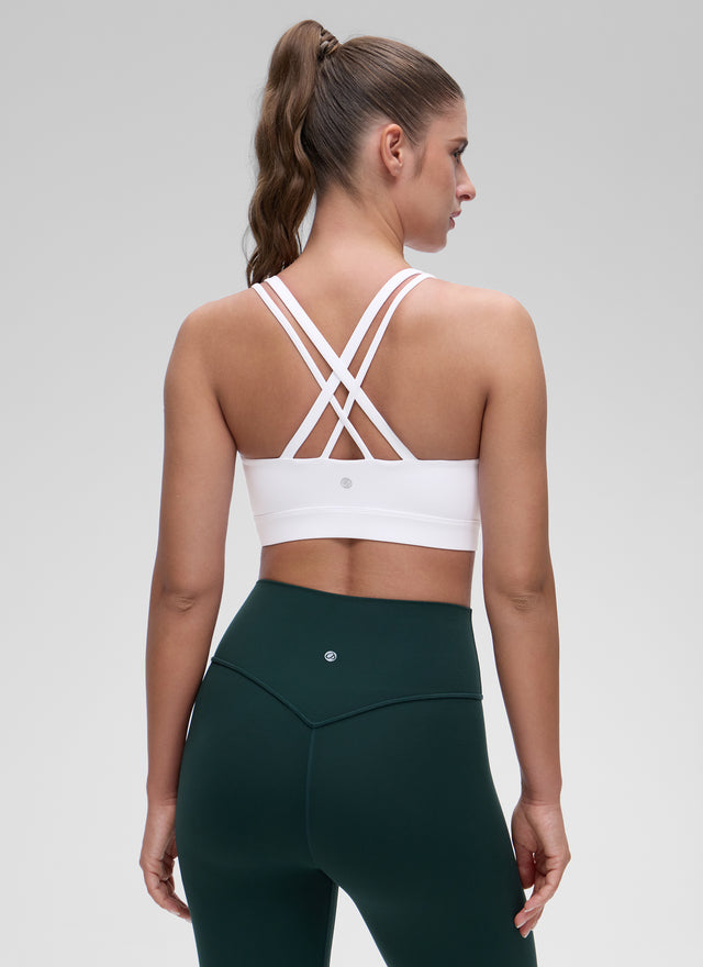 CRZ YOGA Women's Yoga Light Support Double Strap Mold Sport Bra White @model_info:Marina