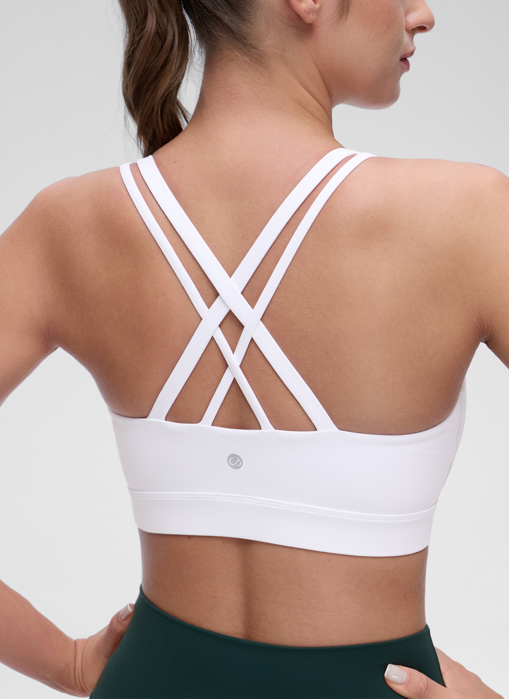 CRZ YOGA Women's Yoga Light Support Double Strap Mold Sport Bra White