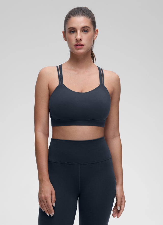 CRZ YOGA Women's Yoga Light Support Double Strap Mold Sport Bra True Navy