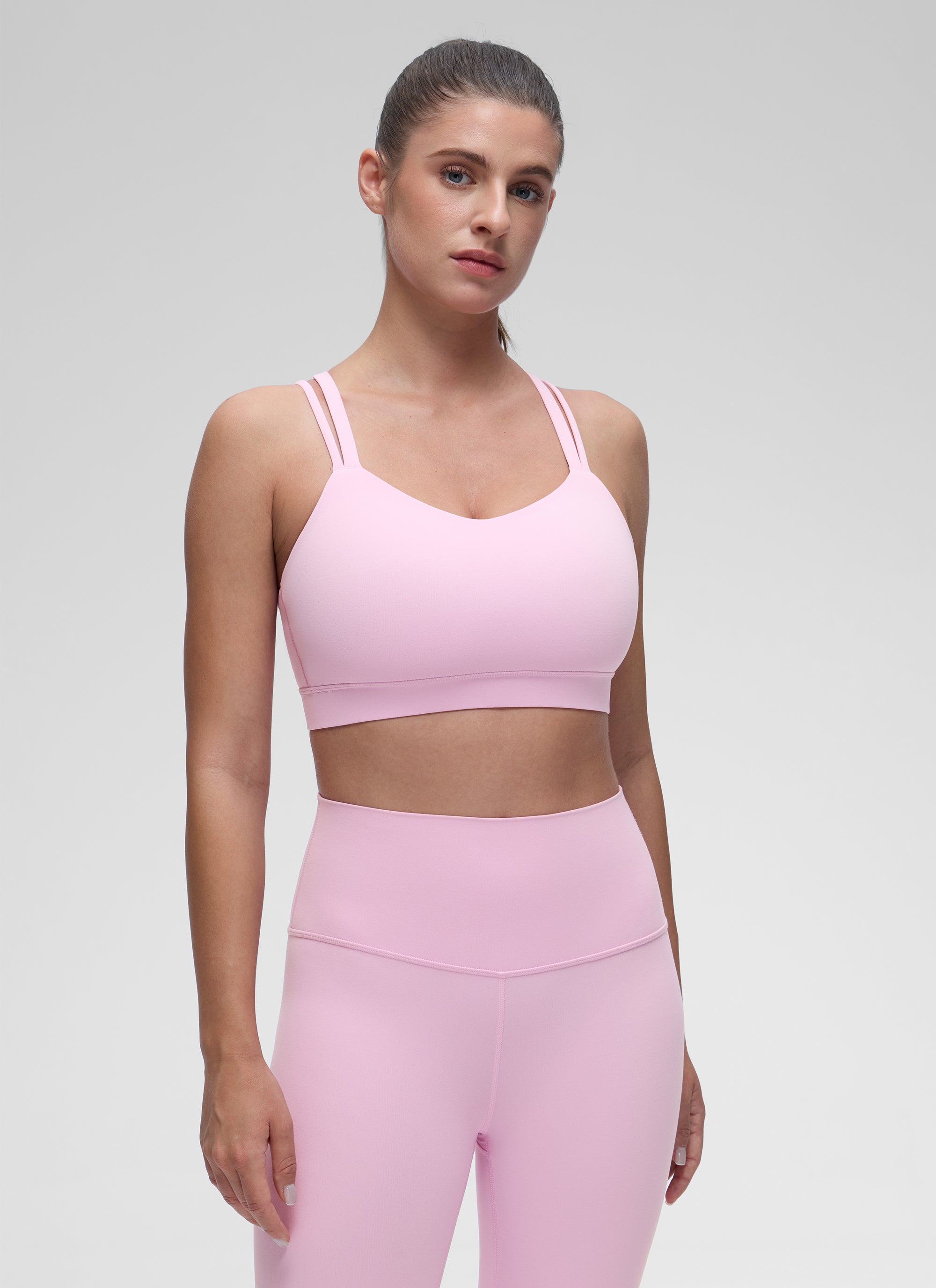 CRZ YOGA Women's Yoga Light Support Double Strap Mold Sport Bra Vita Pink