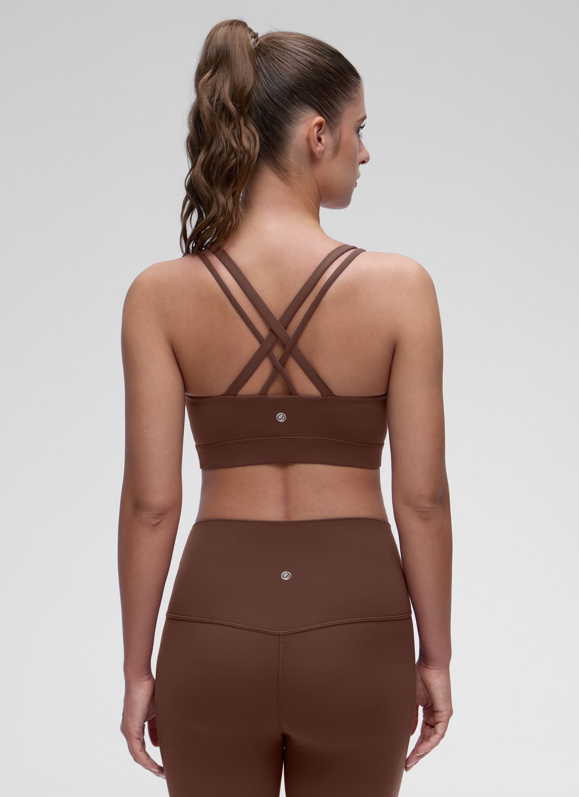 CRZ YOGA Women's Yoga Light Support Double Strap Mold Sport Bra Coffee Brown