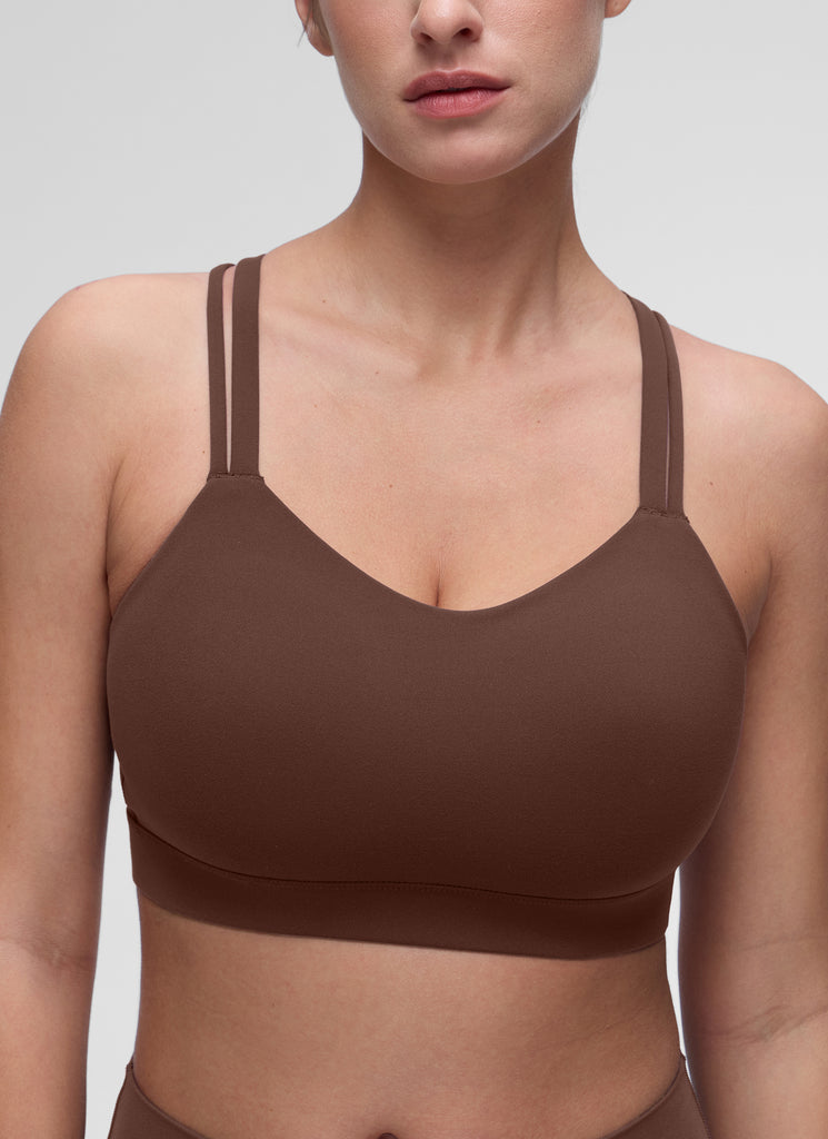 CRZ YOGA Women's Yoga Light Support Double Strap Mold Sport Bra Coffee Brown