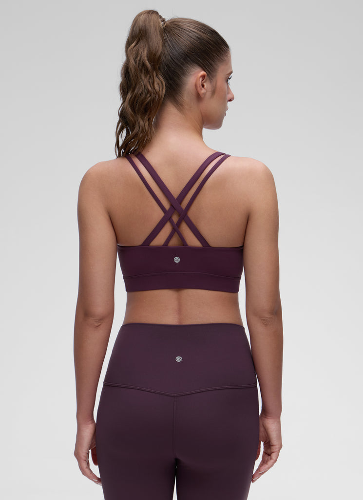 CRZ YOGA Women's Yoga Light Support Double Strap Mold Sport Bra Deep Purple