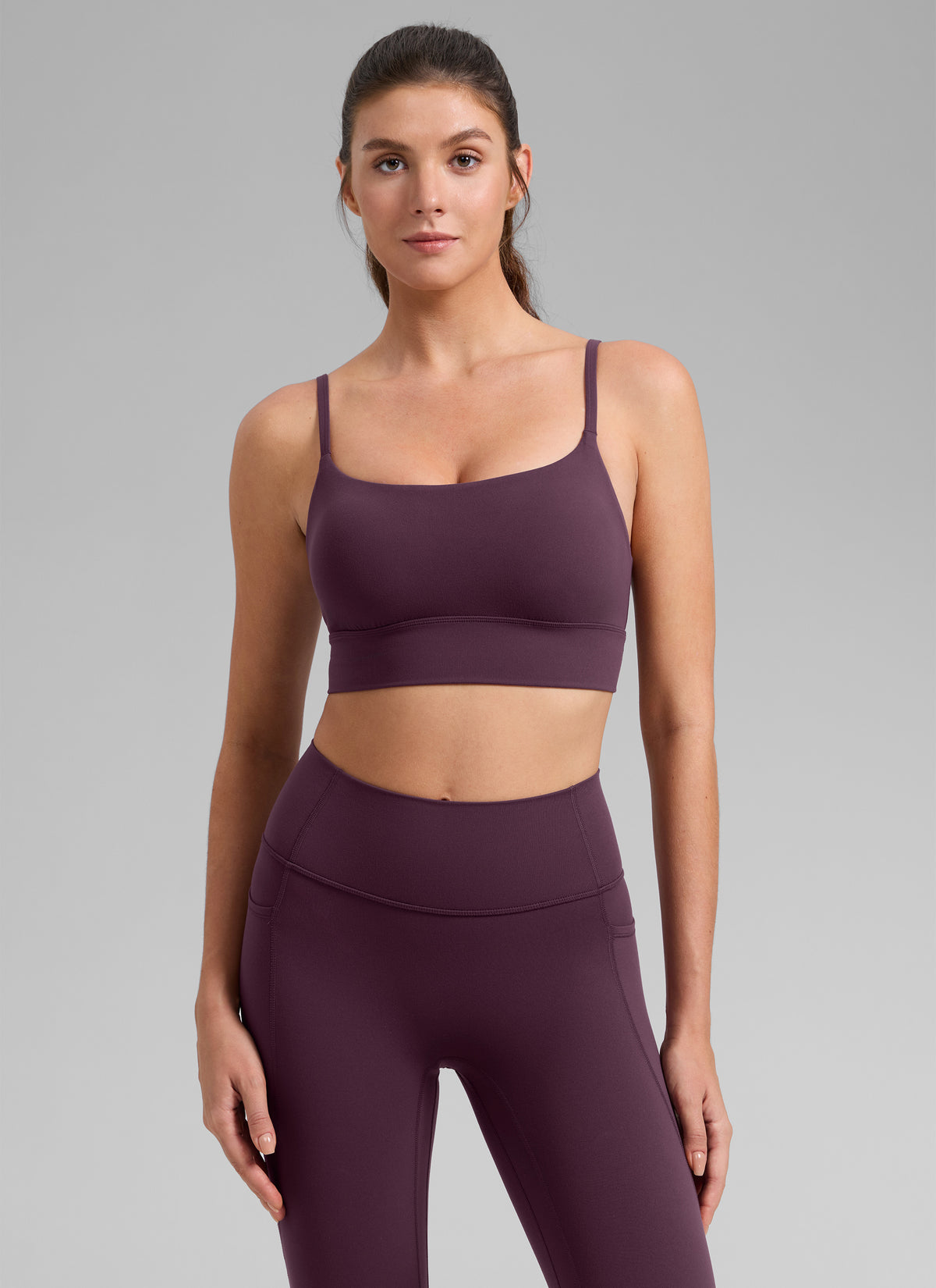 CRZ YOGA Women's Butterlift Yoga Longline Built in Bra Sports Bra Deep Purple @model_info:Gelya