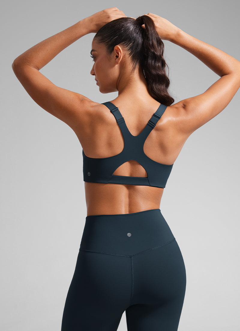 CRZ YOGA Women's Gym Top Butterlift Scoop Neck Bra Adjustable Straps True Navy