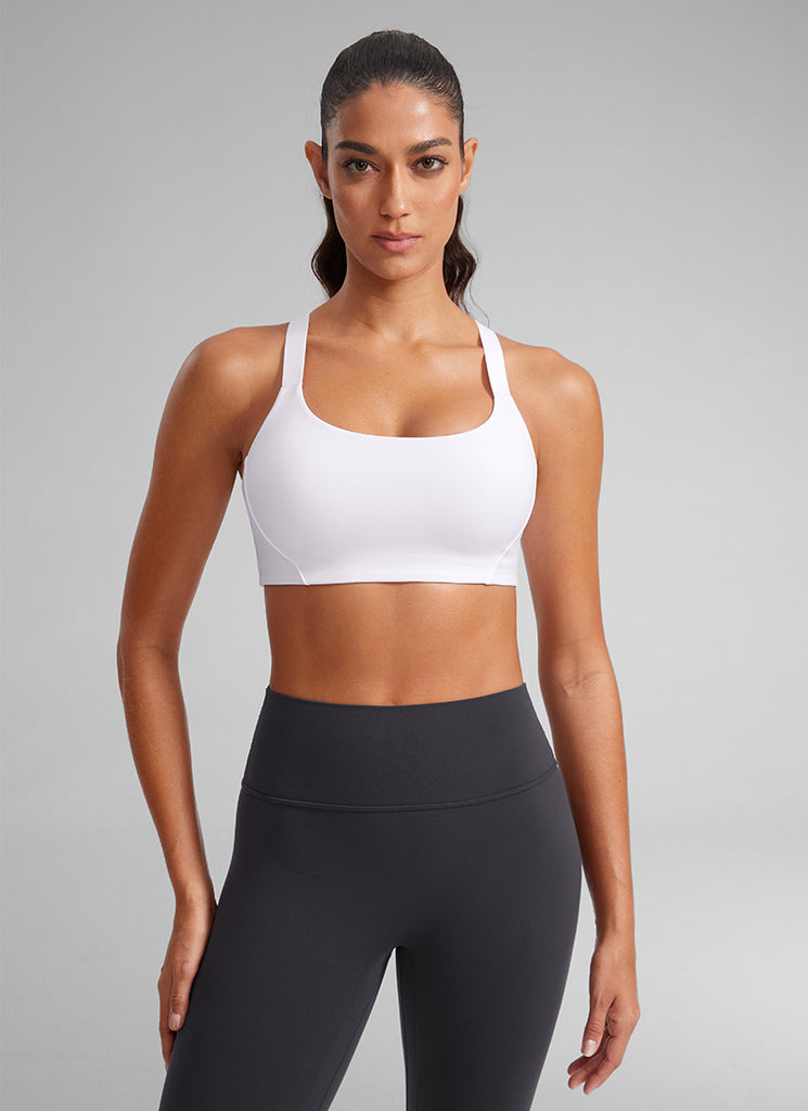 CRZ YOGA Women's Gym Top Butterlift Scoop Neck Bra Adjustable Straps True Navy