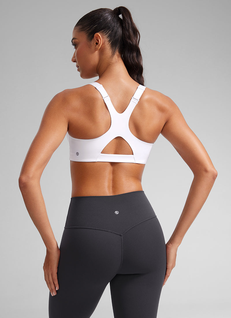 CRZ YOGA Women's Gym Top Butterlift Scoop Neck Bra Adjustable Straps White @model_info:Mariana