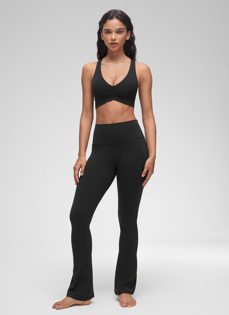 CRZ YOGA Women's Light Support Butterluxe Yoga Bra Ruched V Neck Black