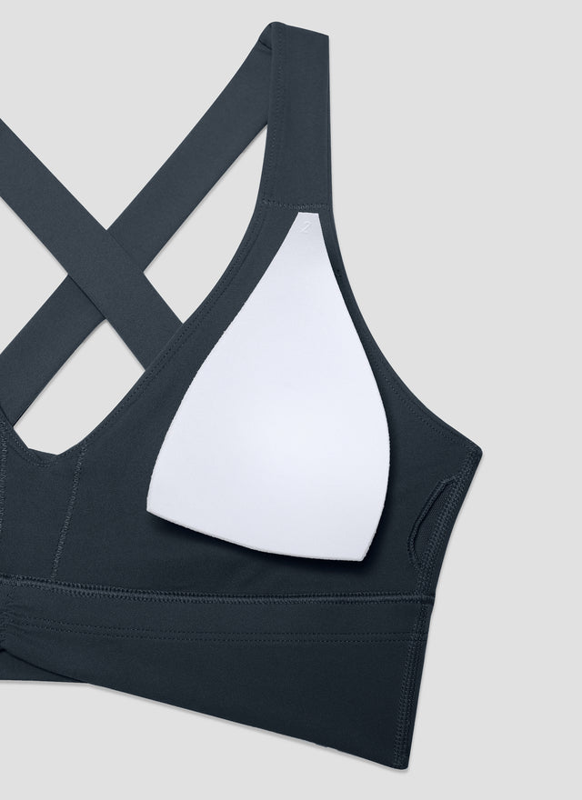 CRZ YOGA Women's Light Support Butterluxe Yoga Bra Ruched V Neck True Navy