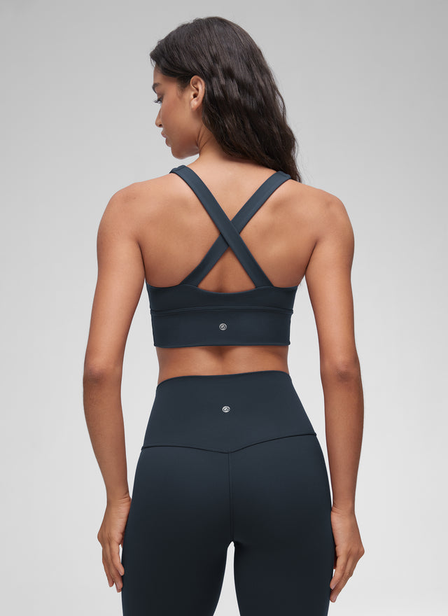 CRZ YOGA Women's Light Support Butterluxe Yoga Bra Ruched V Neck True Navy