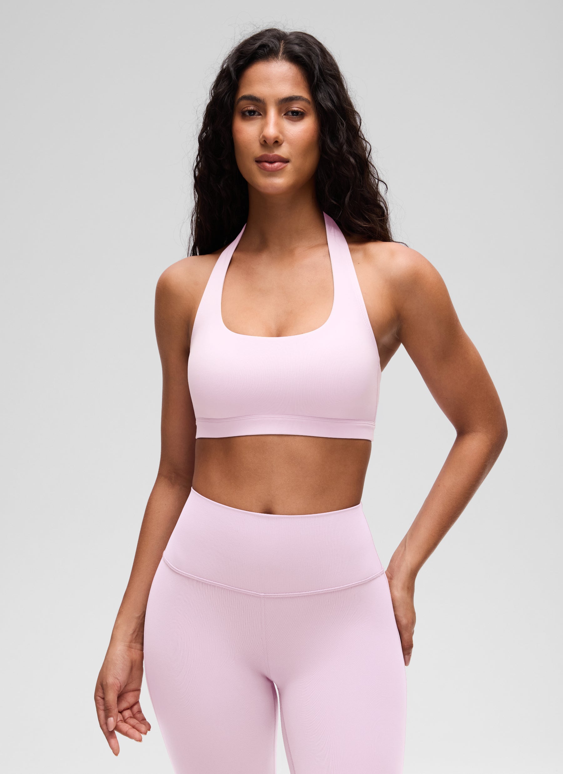 CRZ YOGA Womens Yoga Scoop Neck Padded Open Back Sports Bras Pink Organza