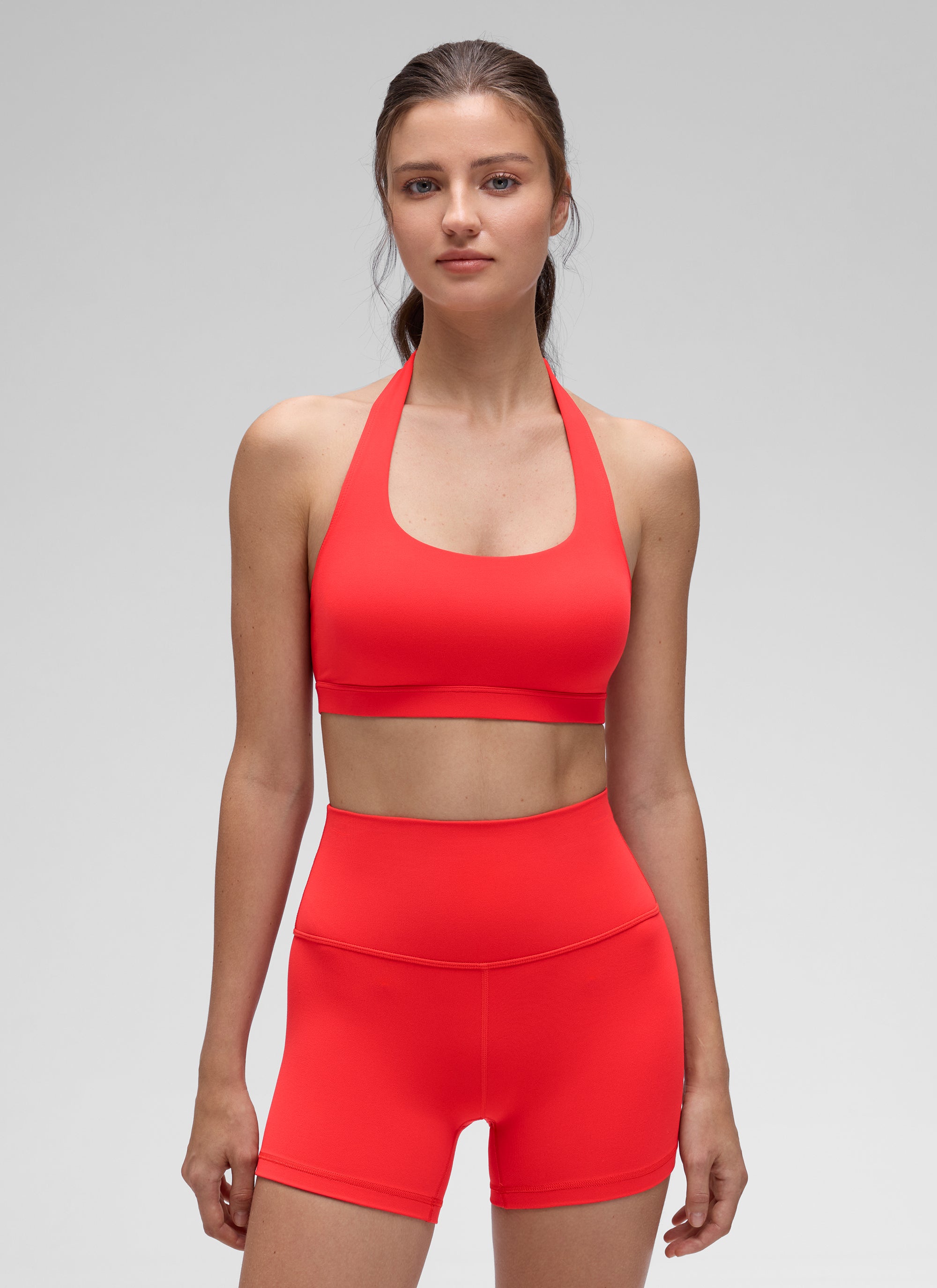 CRZ YOGA Womens Yoga Scoop Neck Padded Open Back Sports Bras Deep Red