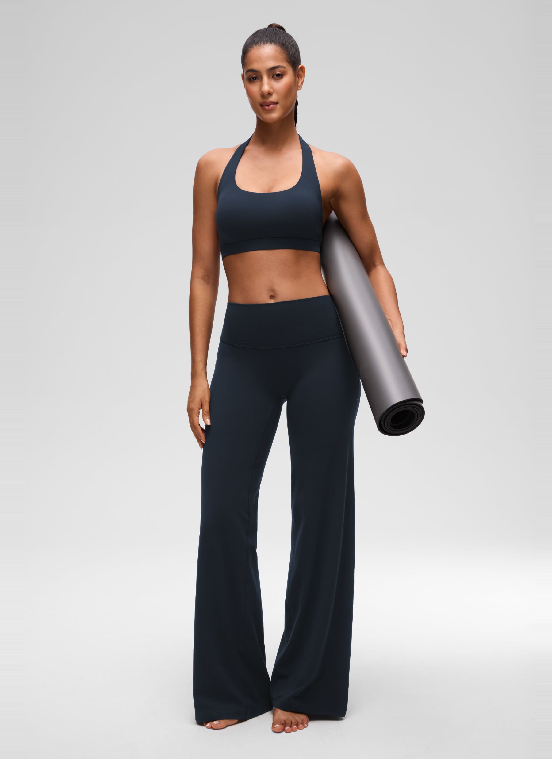 CRZ YOGA Womens Yoga Scoop Neck Padded Open Back Sports Bras True Navy