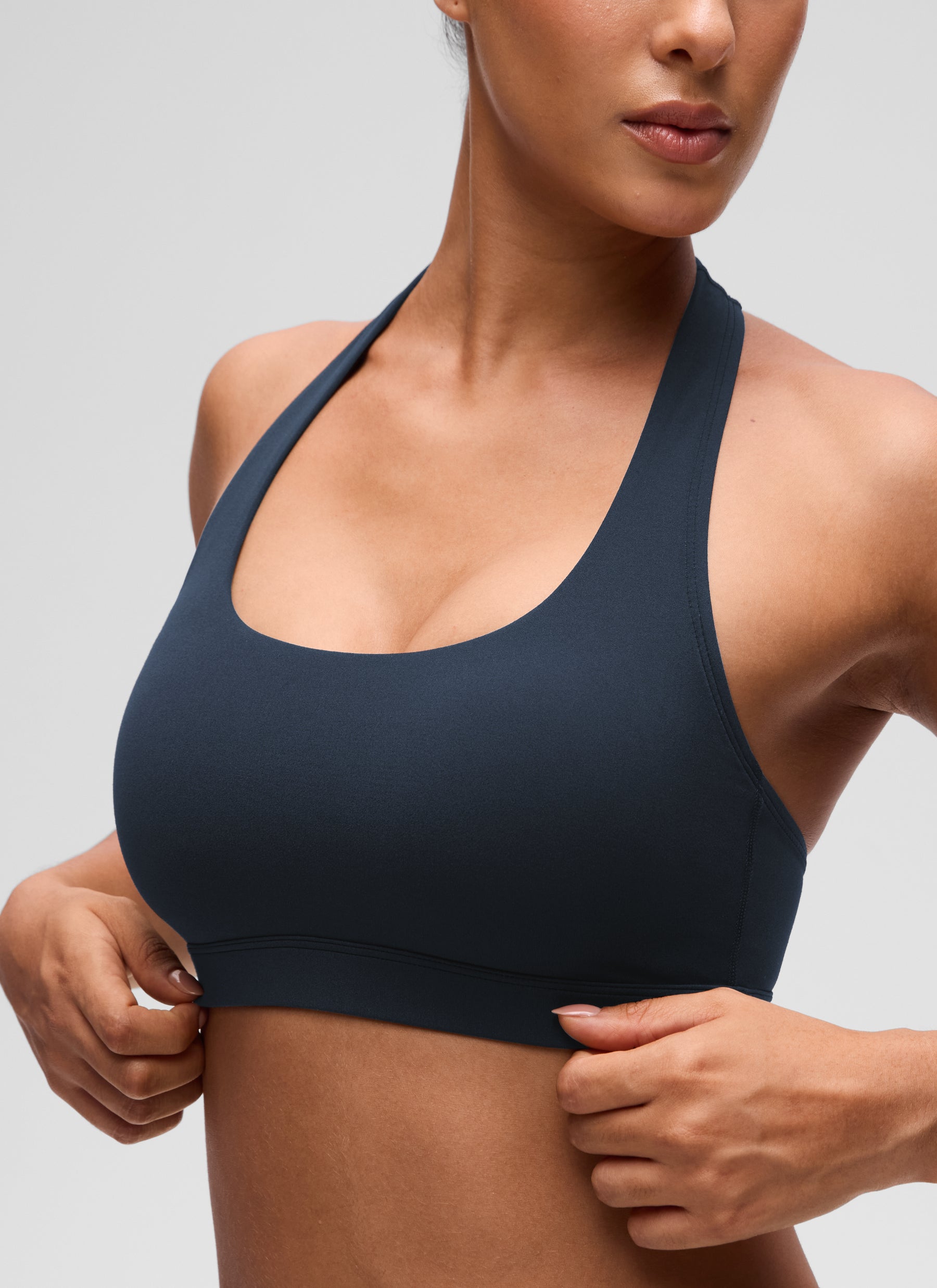 CRZ YOGA Womens Yoga Scoop Neck Padded Open Back Sports Bras True Navy