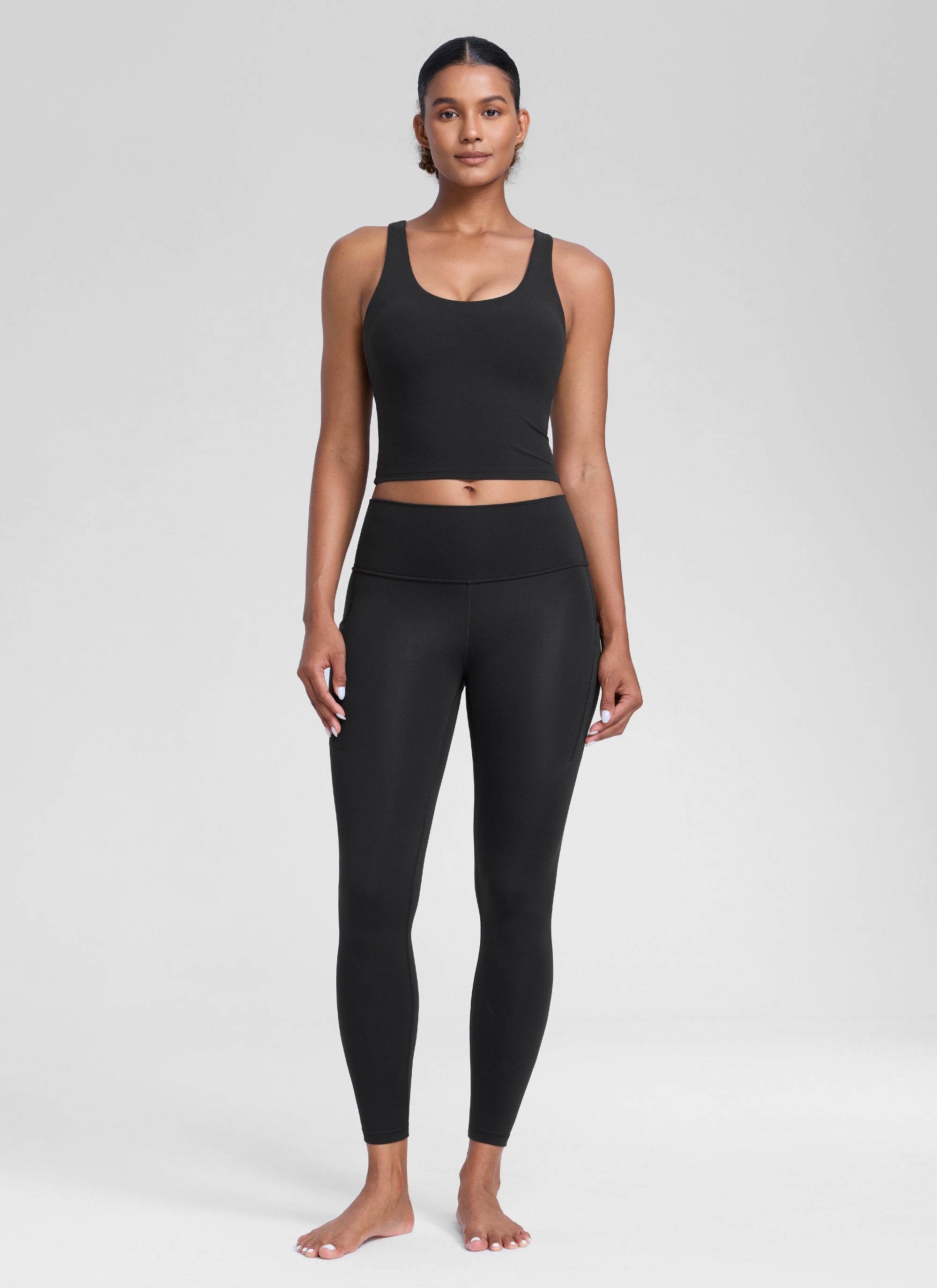 CRZ YOGA Womens Butterlift Racerback U Neck Yoga Built in Bra Tank Black