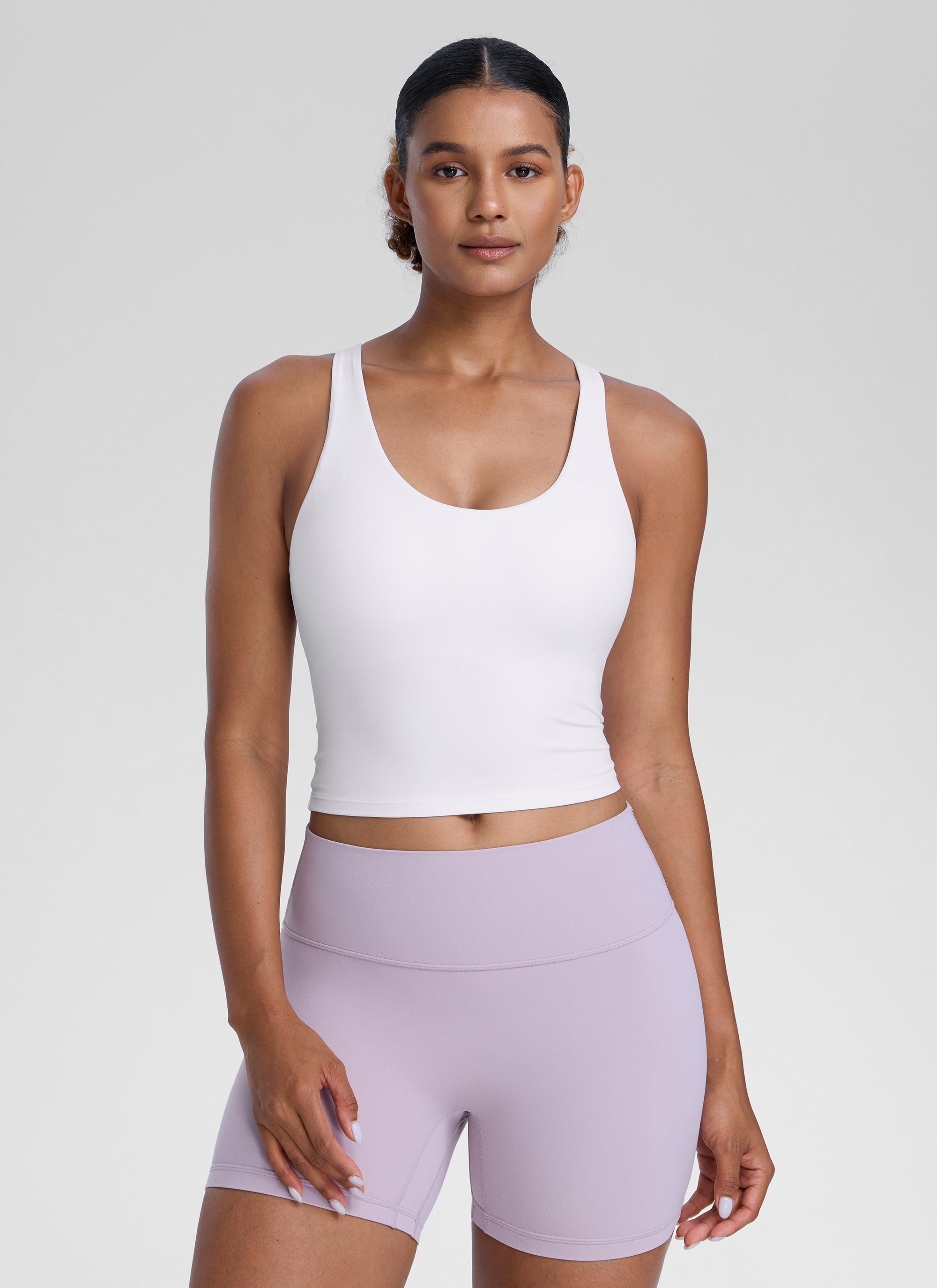 CRZ YOGA Womens Butterlift Racerback U Neck Yoga Built in Bra Tank White