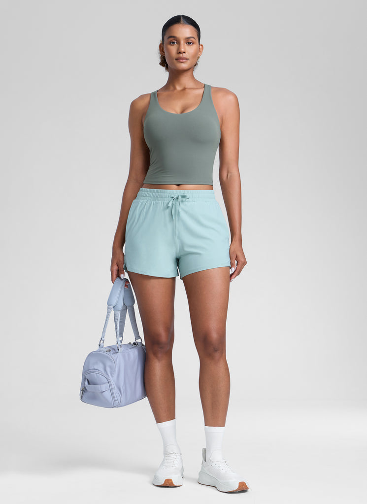 CRZ YOGA Womens Butterlift Racerback U Neck Yoga Built in Bra Tank Grey Sage