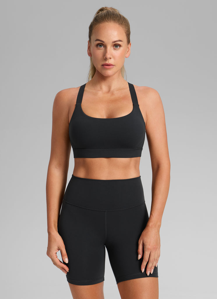 CRZ YOGA Women's Butterbreeze Training Scoop Neck RacerBack Sports Bra Black