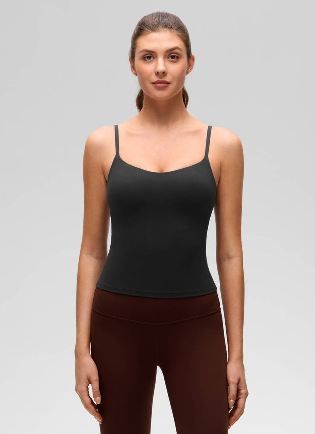 CRZ YOGA Women's Butterluxe Yoga U Back Waist Length Built in Bra Tank Black
