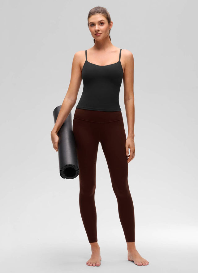 CRZ YOGA Women's Butterluxe Yoga U Back Waist Length Built in Bra Tank Black @model_info:Gelya