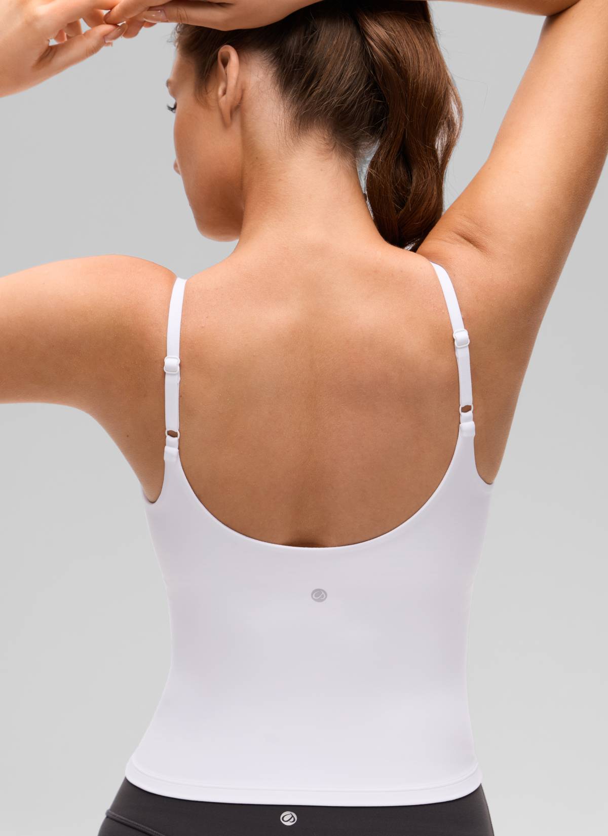 CRZ YOGA Women's Butterluxe Yoga U Back Waist Length Built in Bra Tank White @model_info:Gelya
