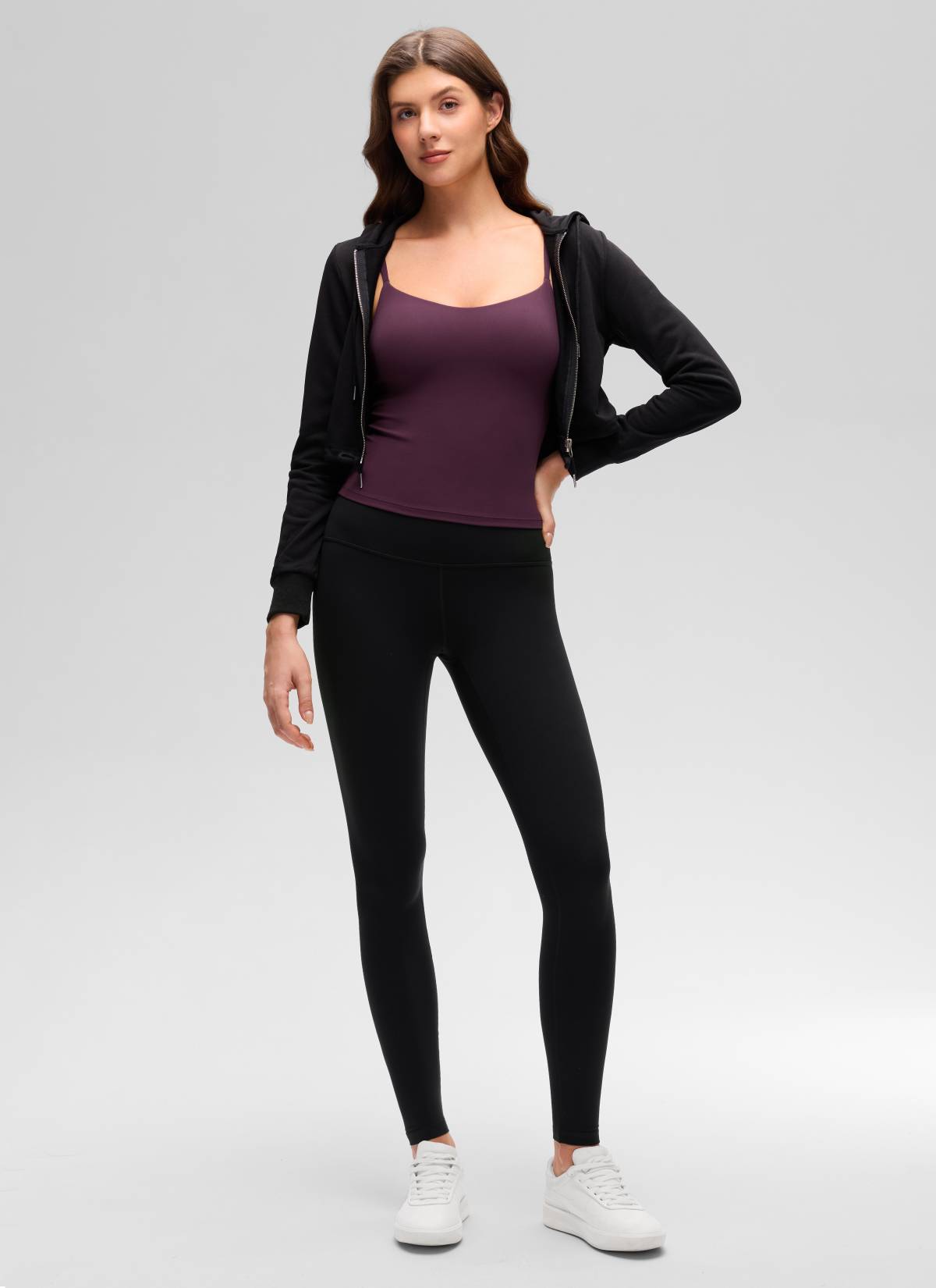 CRZ YOGA Women's Butterluxe Yoga U Back Waist Length Built in Bra Tank Deep Purple @model_info:Gelya