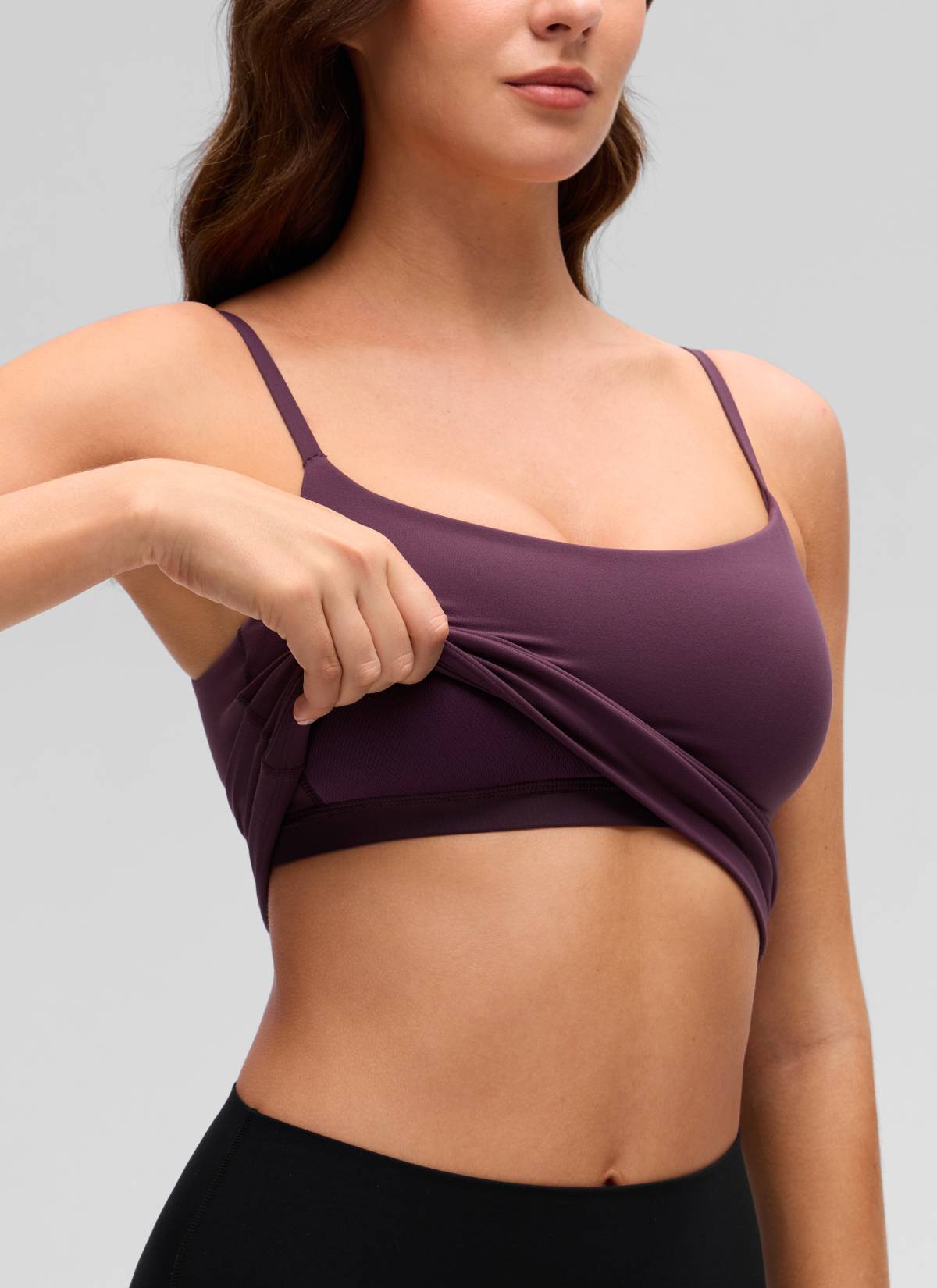 CRZ YOGA Women's Butterluxe Yoga U Back Waist Length Built in Bra Tank Deep Purple @model_info:Gelya
