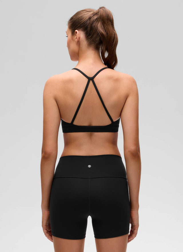 CRZ YOGA Women's Butterluxe Yoga Scoop Neck Cross Back Sports Bra Black