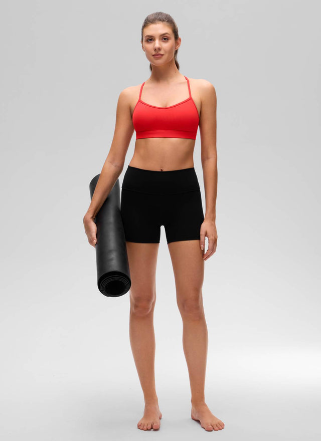 CRZ YOGA Women's Butterluxe Yoga Scoop Neck Cross Back Sports Bra Deep Red @model_info:Gelya