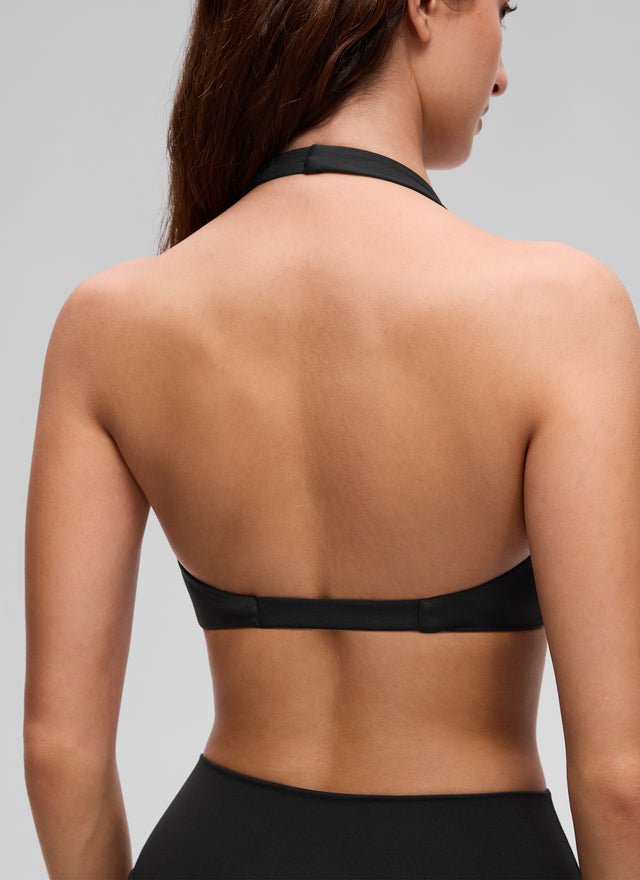 CRZ YOGA Women's Butterluxe Yoga V Neck Crop Double Lined Sports Bra Black