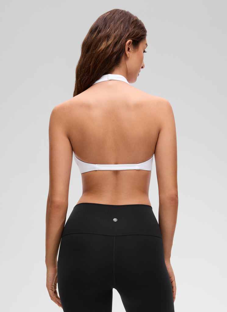 CRZ YOGA Women's Butterluxe Yoga V Neck Crop Double Lined Sports Bra Black