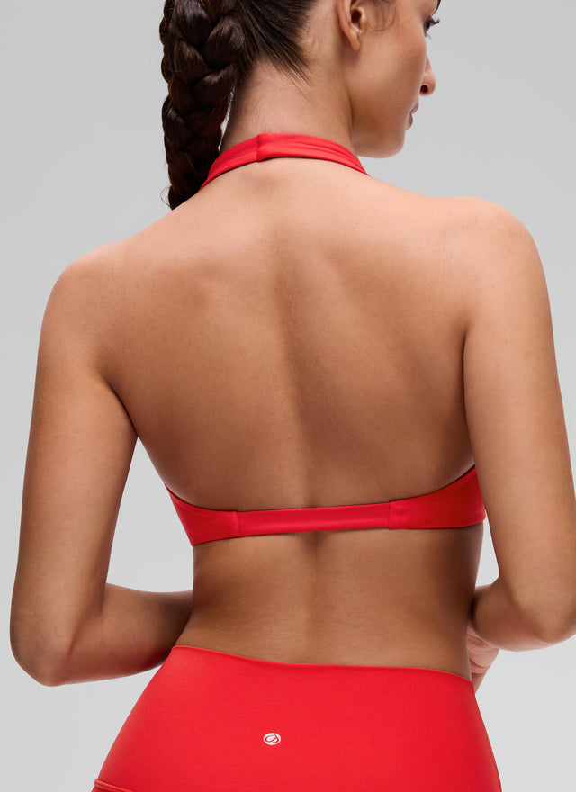 CRZ YOGA Women's Butterluxe Yoga V Neck Crop Double Lined Sports Bra Deep Red @model_info:Inga