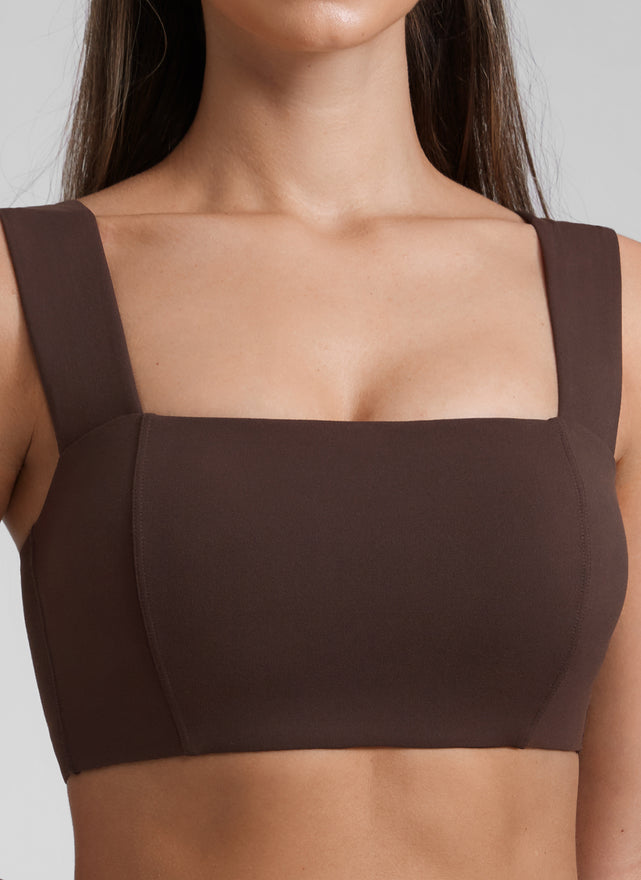 CRZ YOGA Butterluxe Womens Square Neck Open Back Wide straps Sports Bras Hot Fudge Brown