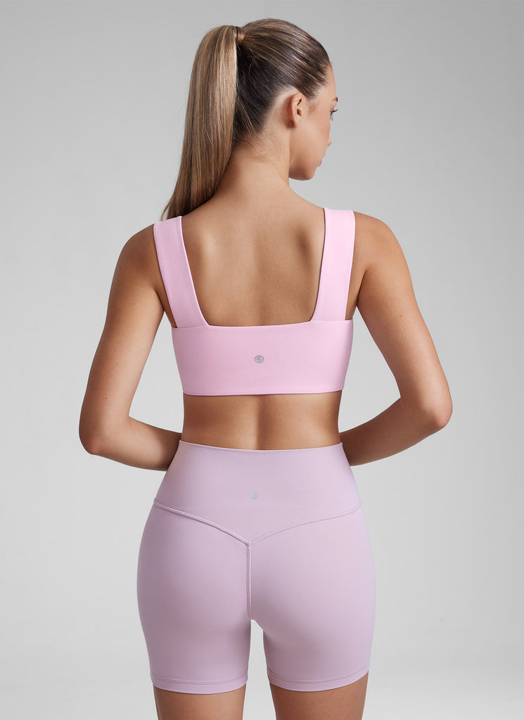 CRZ YOGA Butterluxe Womens Square Neck Open Back Wide straps Sports Bras Vita Pink