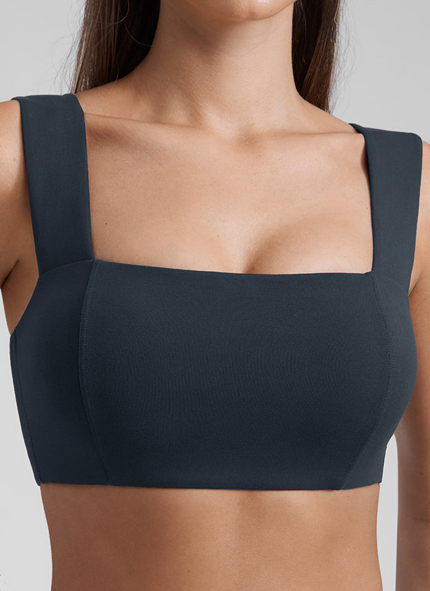 CRZ YOGA Butterluxe Womens Square Neck Open Back Wide straps Sports Bras True Navy