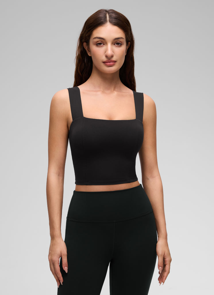 CRZ YOGA Women's Butterluxe Square Neck Crop Built in Bra Tank Waves Blue