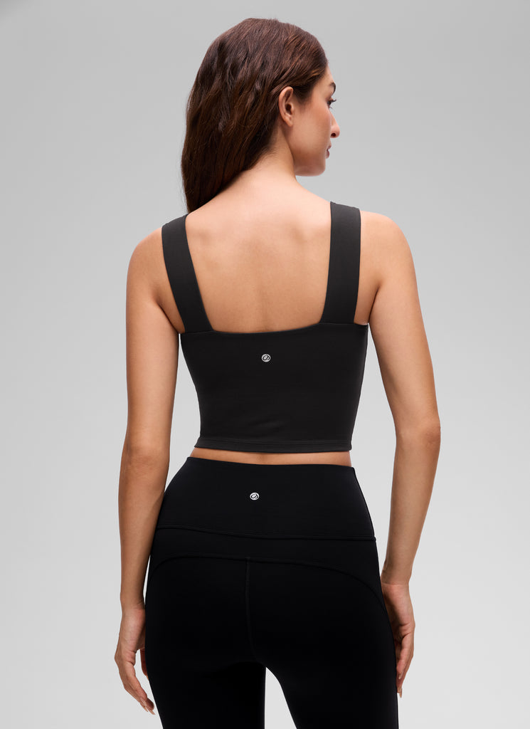 CRZ YOGA Women's Butterluxe Square Neck Crop Built in Bra Tank Waves Blue