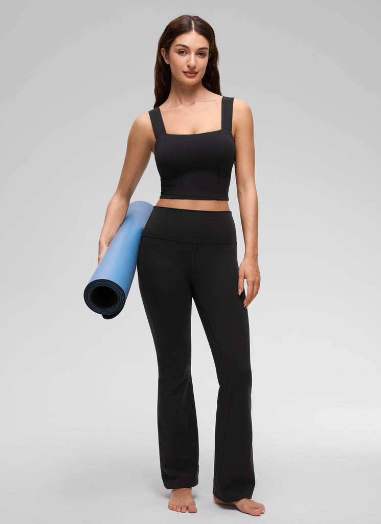 CRZ YOGA Women's Butterluxe Square Neck Crop Built in Bra Tank Waves Blue