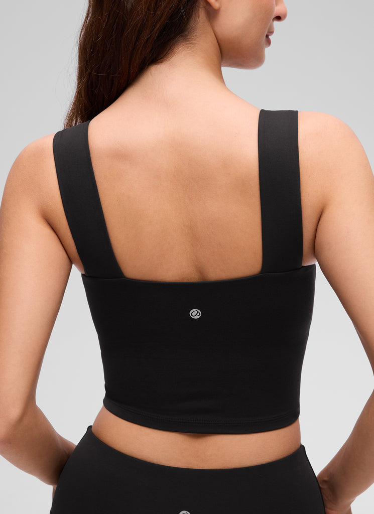 CRZ YOGA Women's Butterluxe Square Neck Crop Built in Bra Tank Black