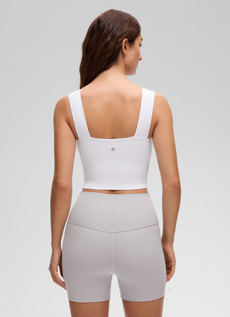 CRZ YOGA Women's Butterluxe Square Neck Crop Built in Bra Tank Black