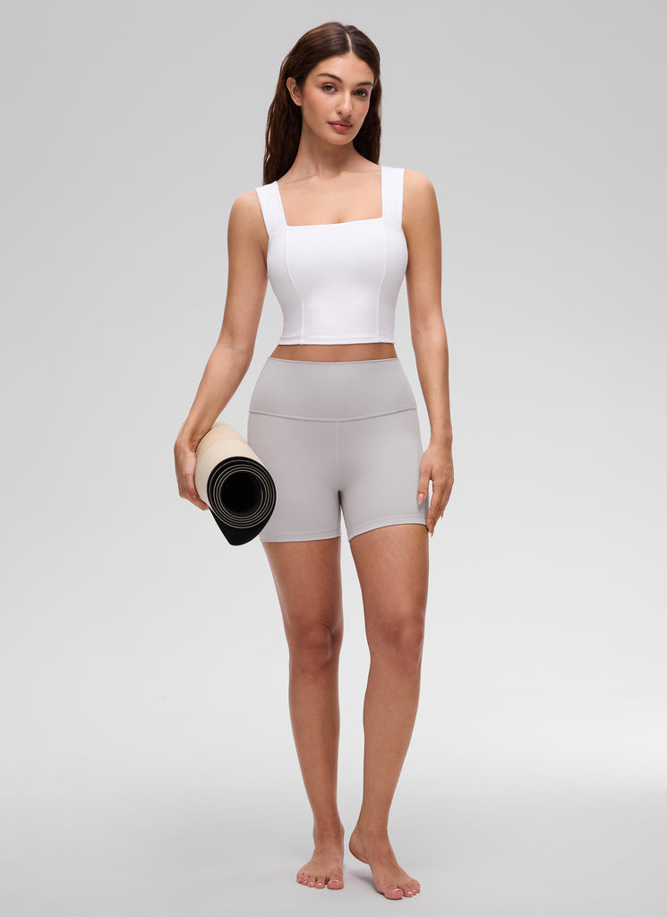 CRZ YOGA Women's Butterluxe Square Neck Crop Built in Bra Tank Black