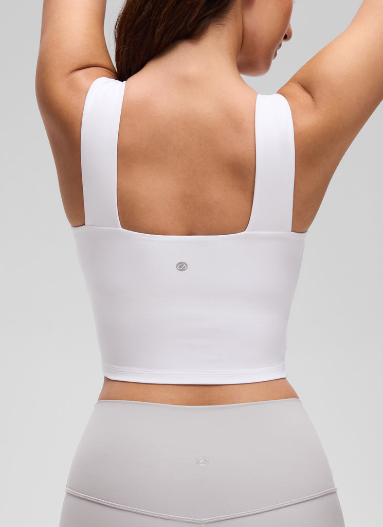 CRZ YOGA Women's Butterluxe Square Neck Crop Built in Bra Tank Black