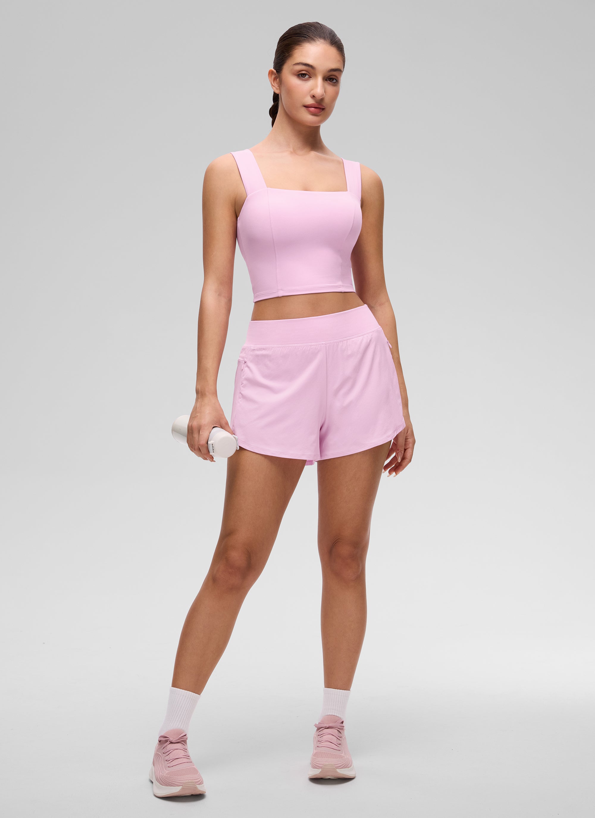 CRZ YOGA Women's Butterluxe Square Neck Crop Built in Bra Tank Vita Pink @model_info:Inga