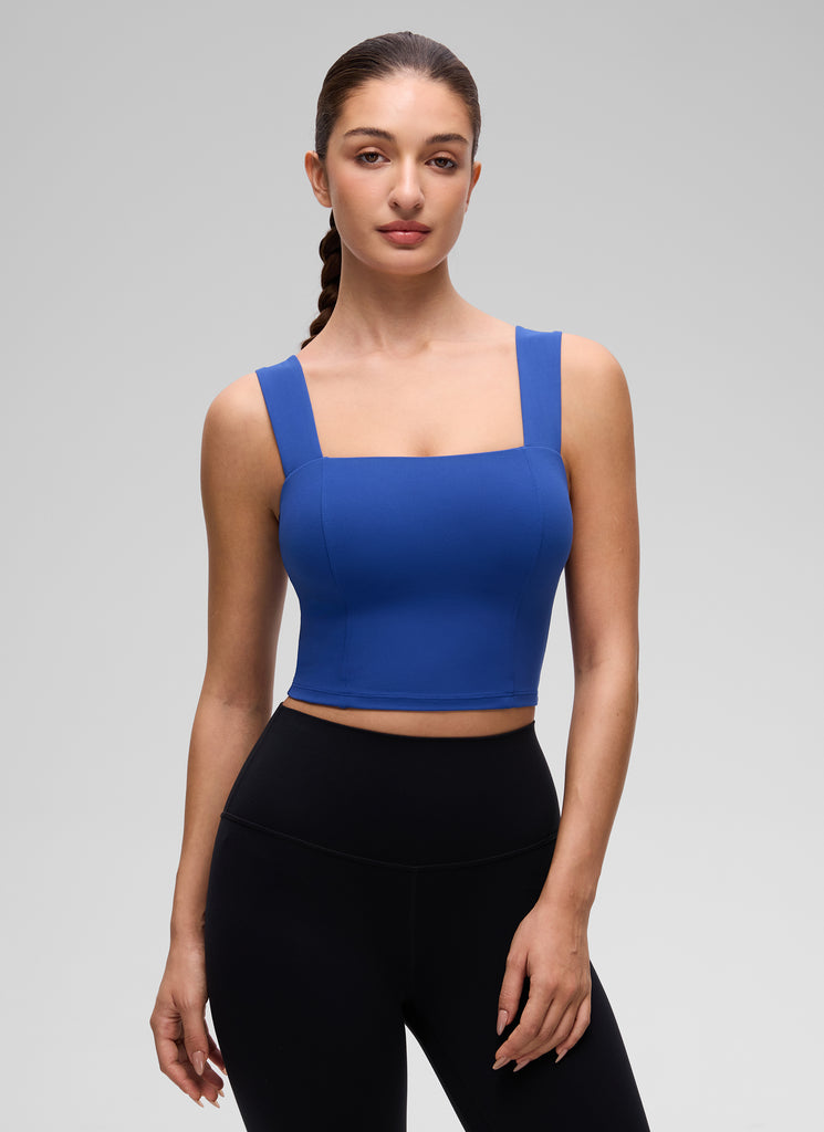 CRZ YOGA Women's Butterluxe Square Neck Crop Built in Bra Tank Vita Pink