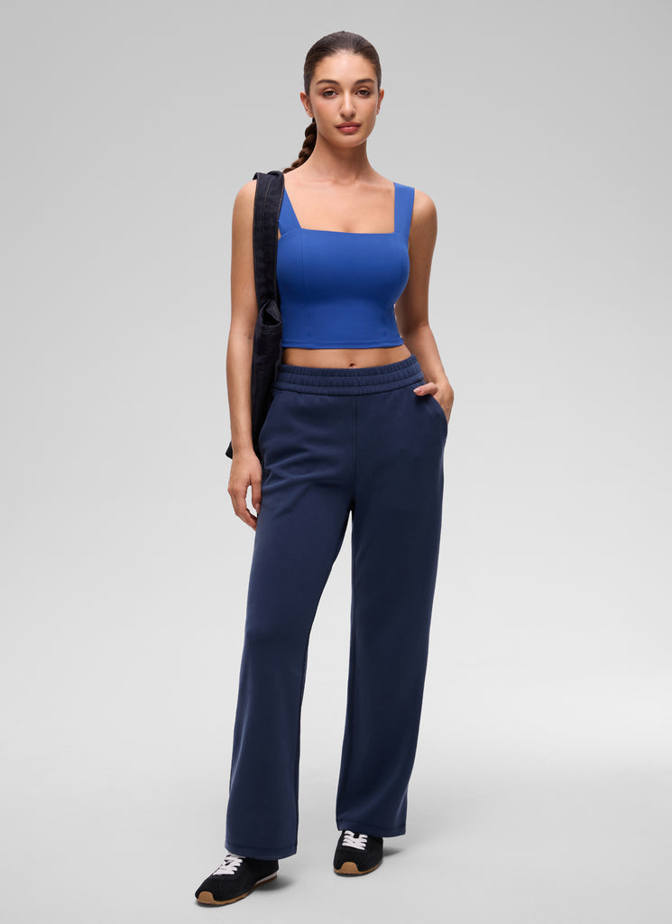 CRZ YOGA Women's Butterluxe Square Neck Crop Built in Bra Tank Waves Blue