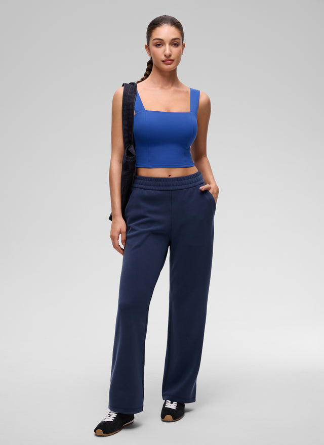 CRZ YOGA Women's Butterluxe Square Neck Crop Built in Bra Tank Waves Blue